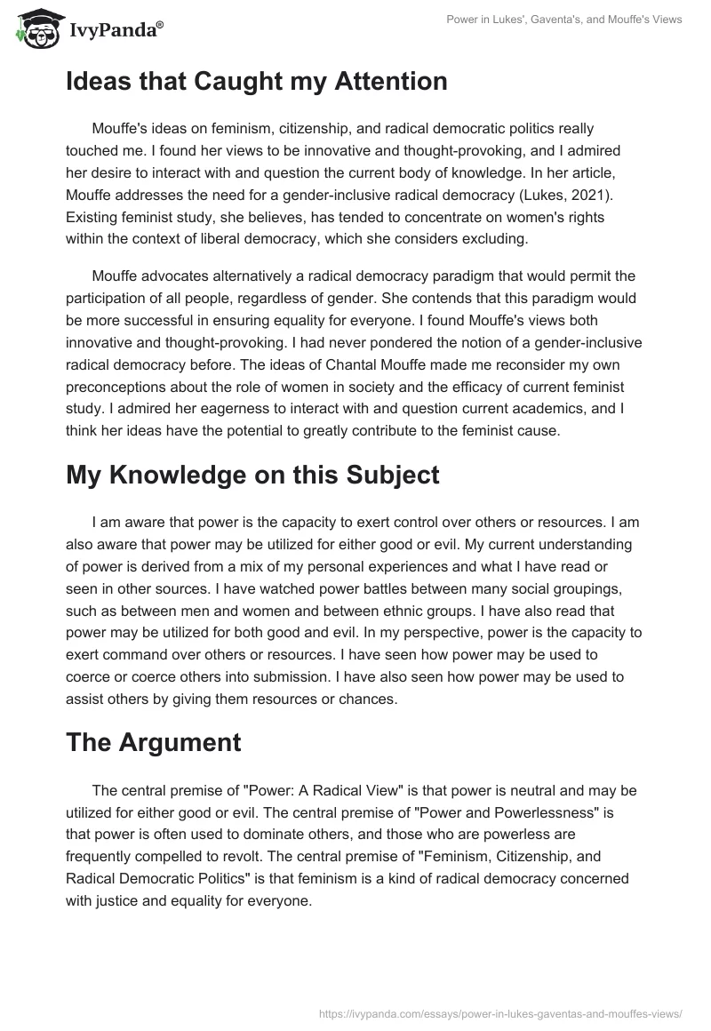 Power in Lukes', Gaventa's, and Mouffe's Views. Page 4