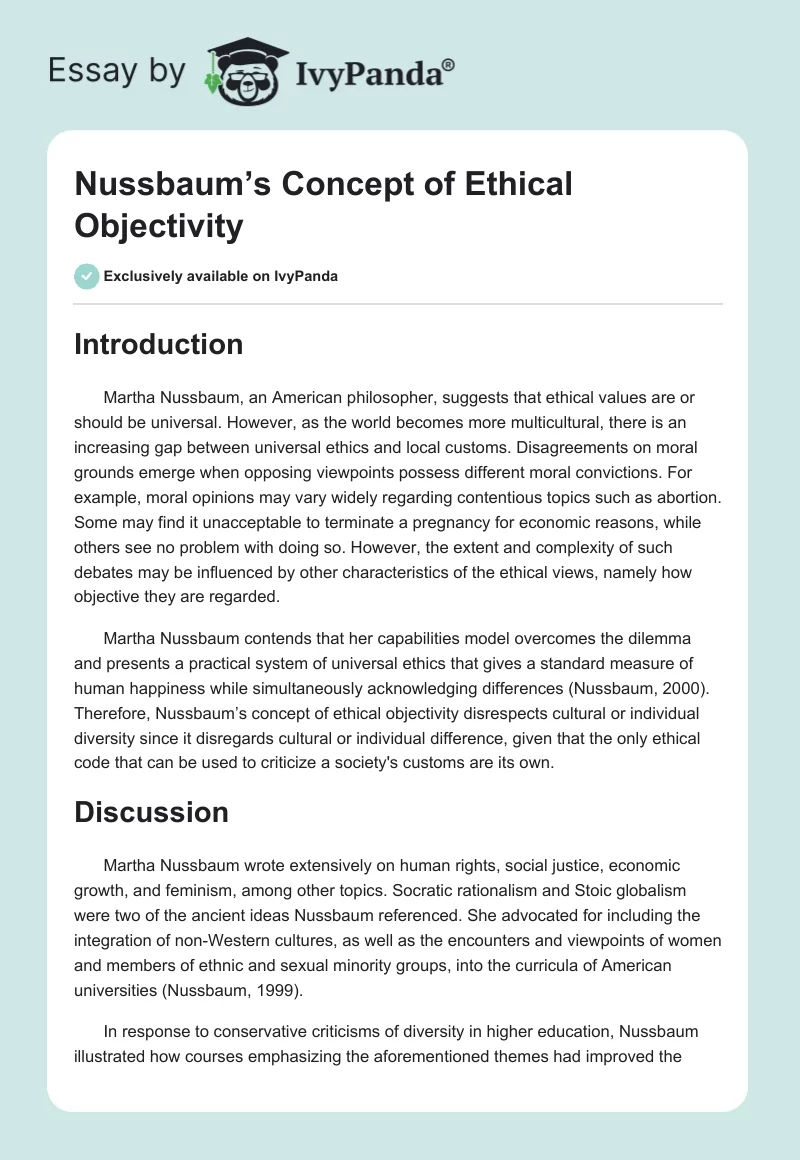 Nussbaum’s Concept of Ethical Objectivity. Page 1