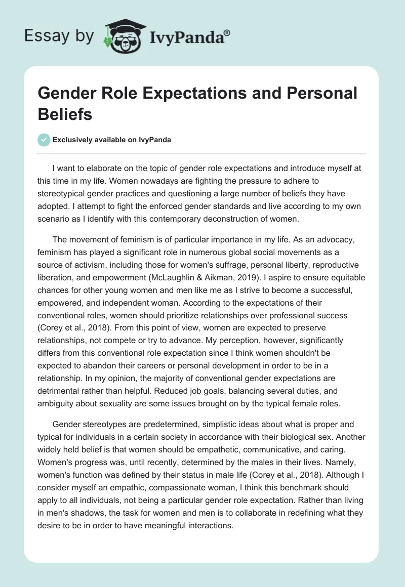 Gender Role Expectations and Personal Beliefs. Page 1