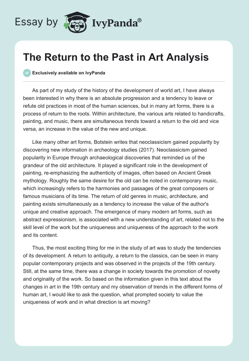 The Return to the Past in Art Analysis. Page 1