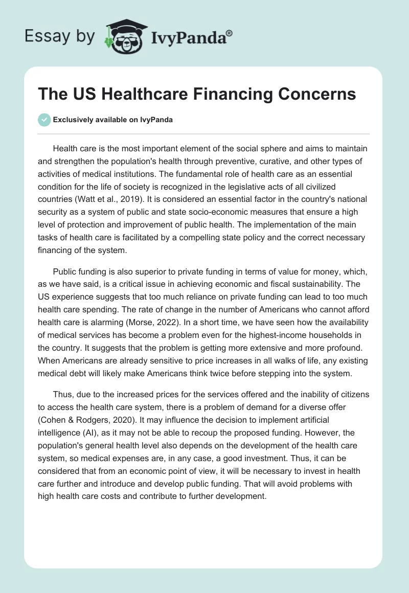 The US Healthcare Financing Concerns. Page 1