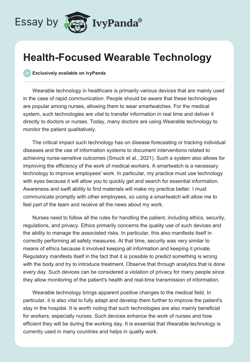 Health-Focused Wearable Technology. Page 1