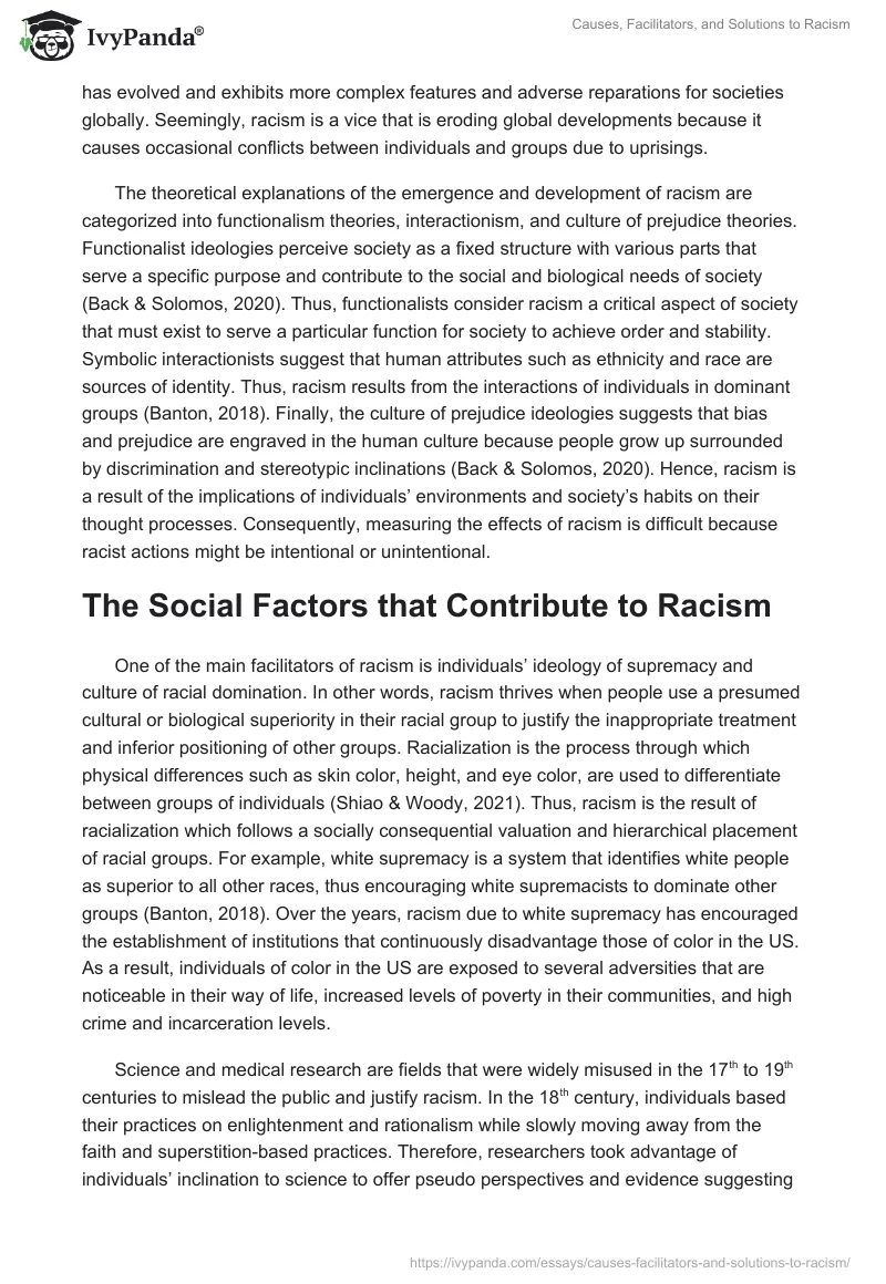 Causes, Facilitators, and Solutions to Racism. Page 2