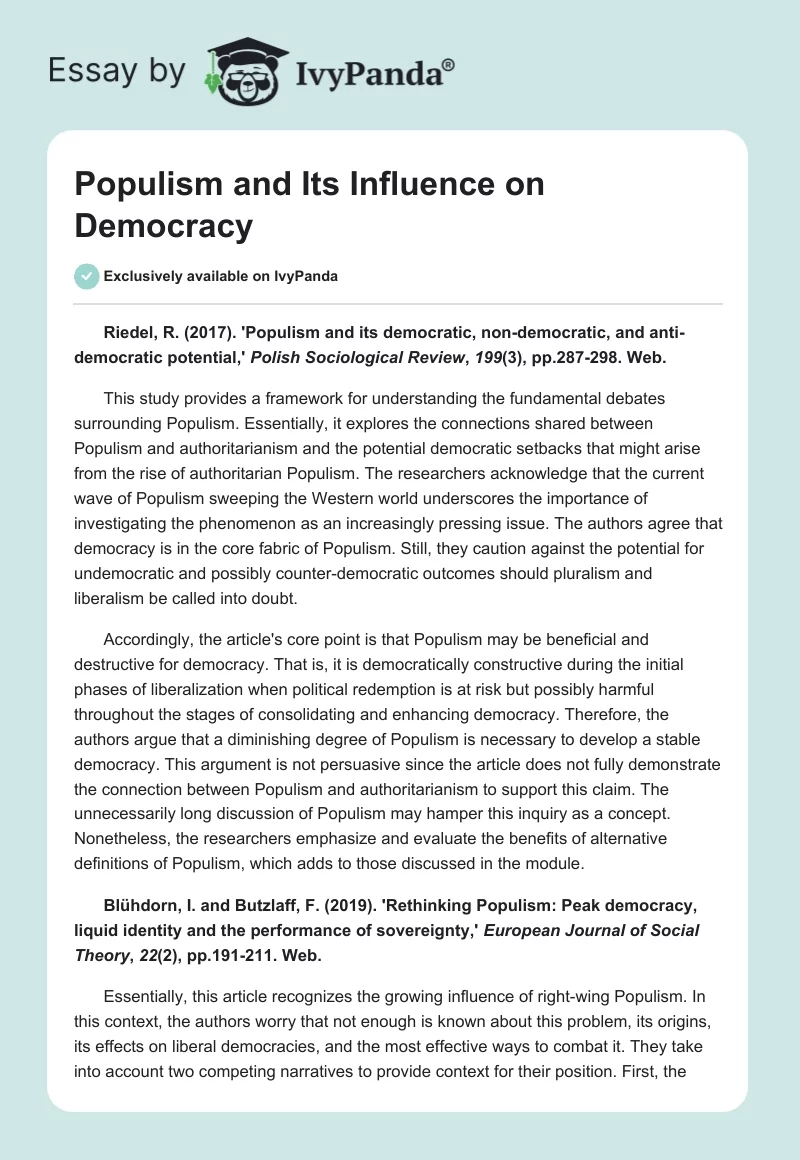 Populism and Its Influence on Democracy. Page 1
