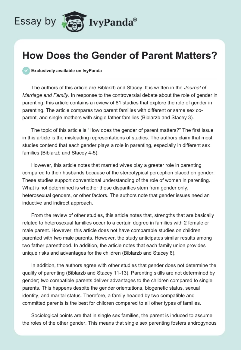How Does the Gender of Parent Matters?. Page 1