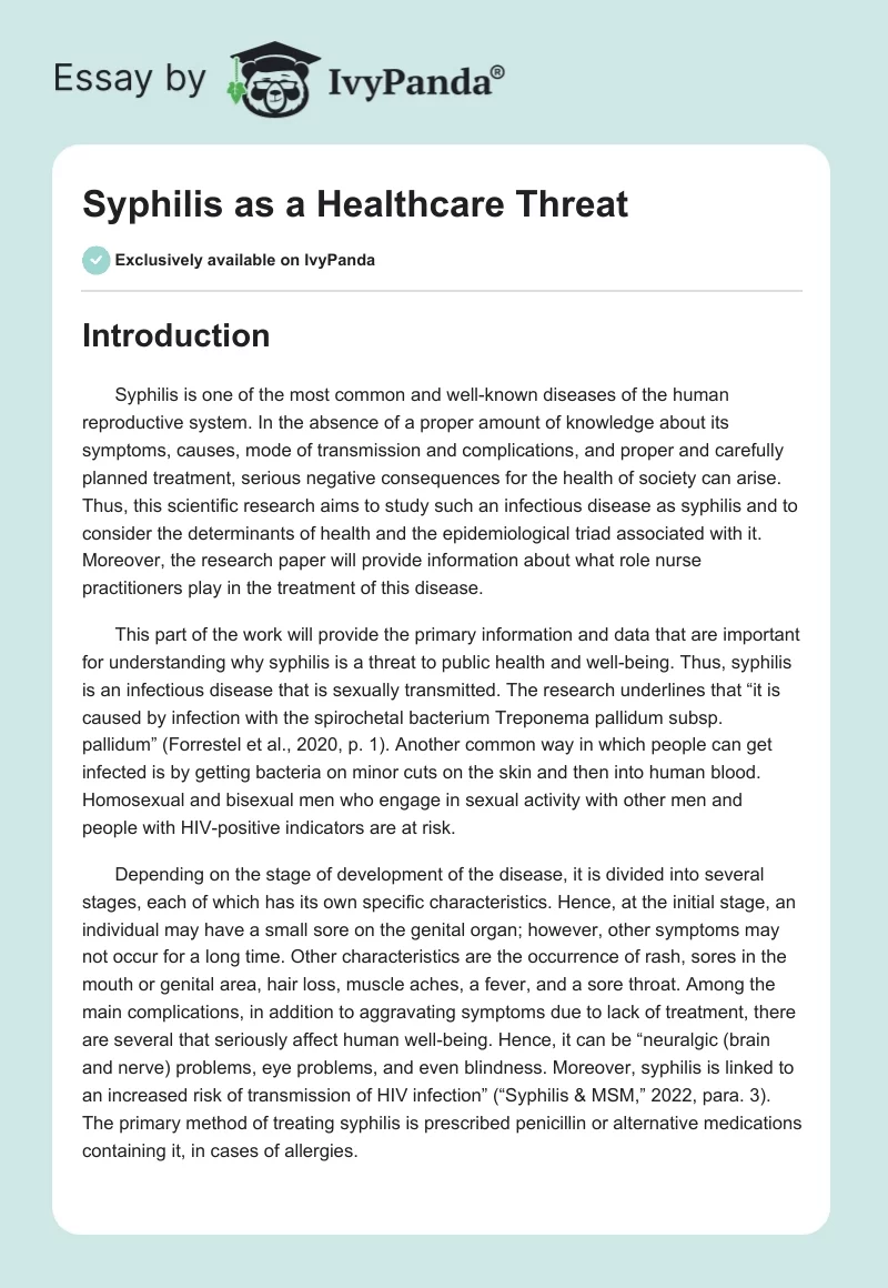 Syphilis as a Healthcare Threat. Page 1