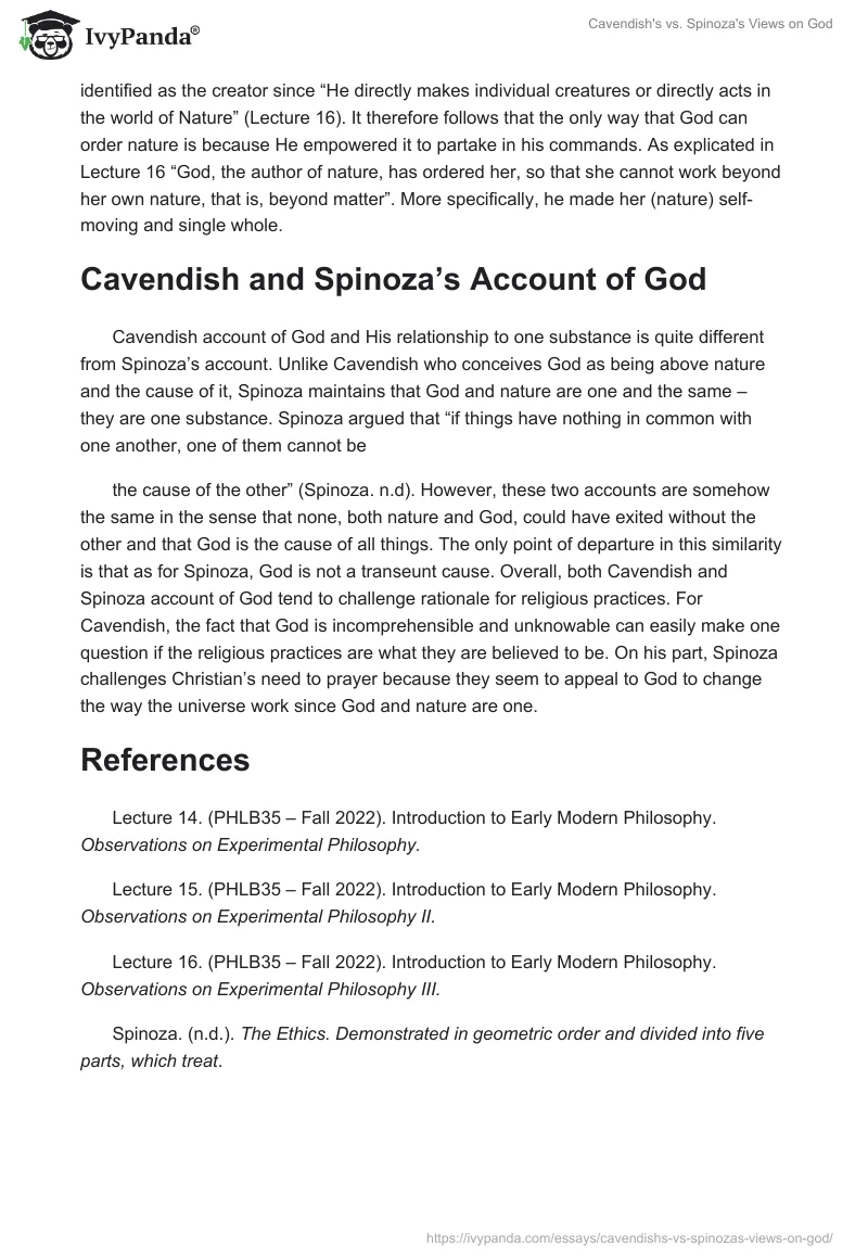 Cavendish's vs. Spinoza's Views on God. Page 2