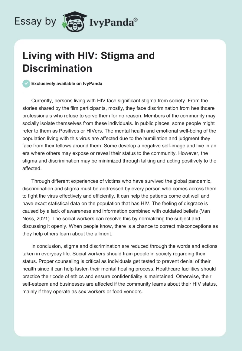 Living With HIV: Stigma and Discrimination. Page 1