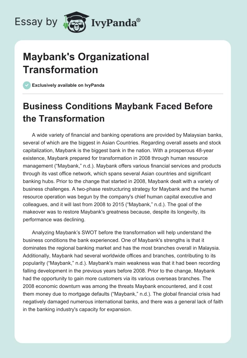 Maybank's Organizational Transformation. Page 1