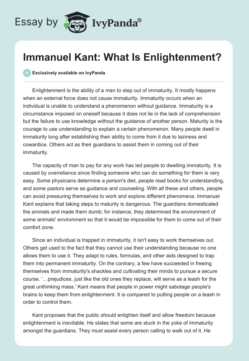 Immanuel Kant: What Is Enlightenment?. Page 1