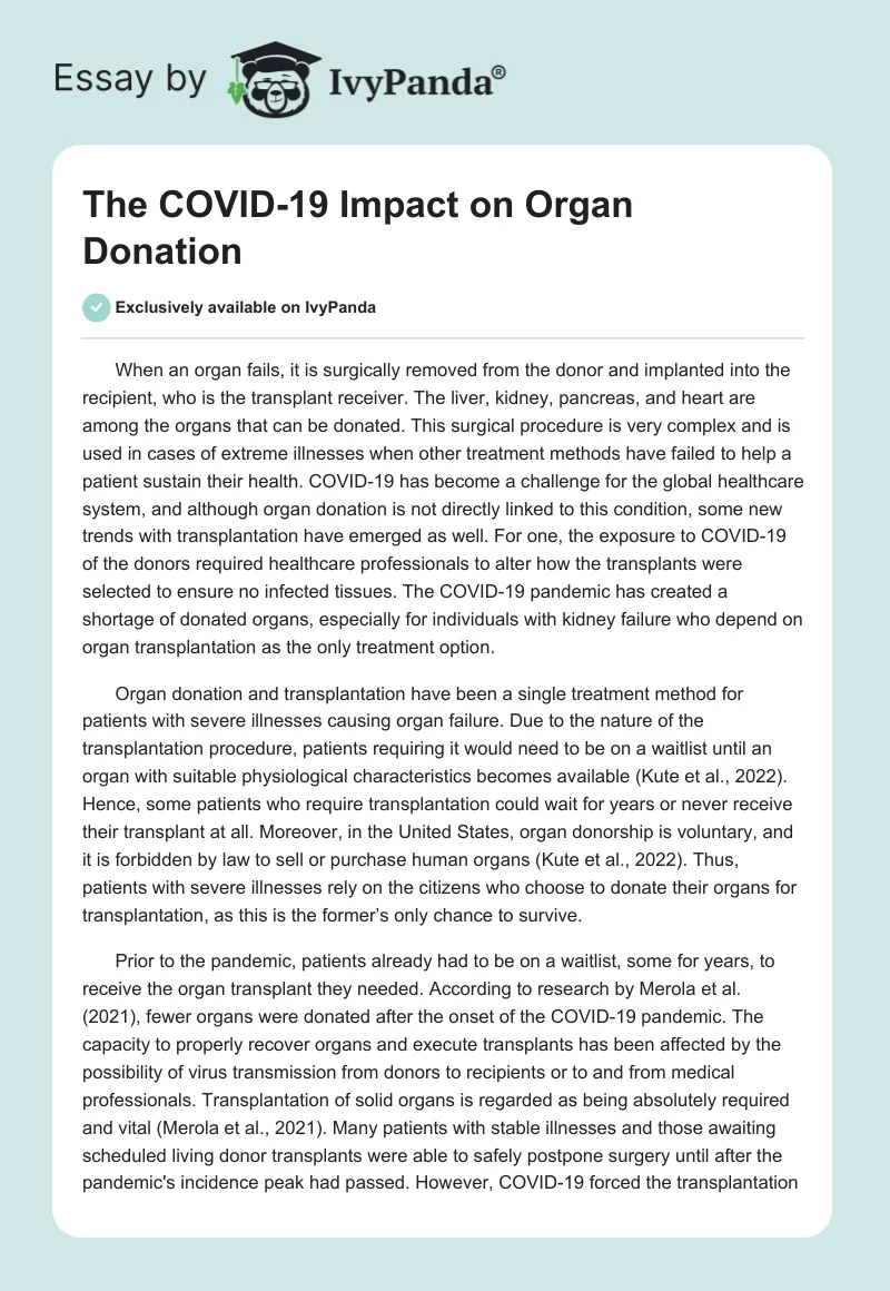 The COVID-19 Impact on Organ Donation. Page 1