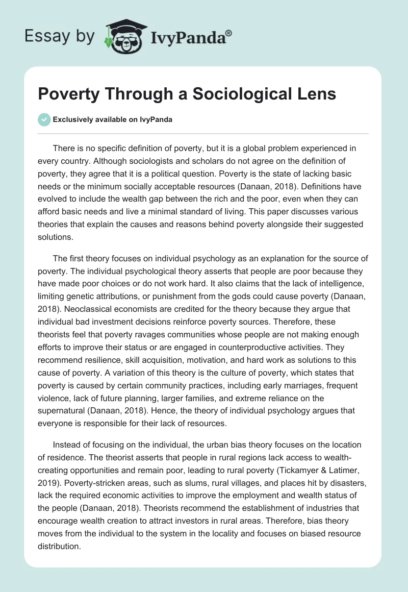 Poverty Through a Sociological Lens. Page 1