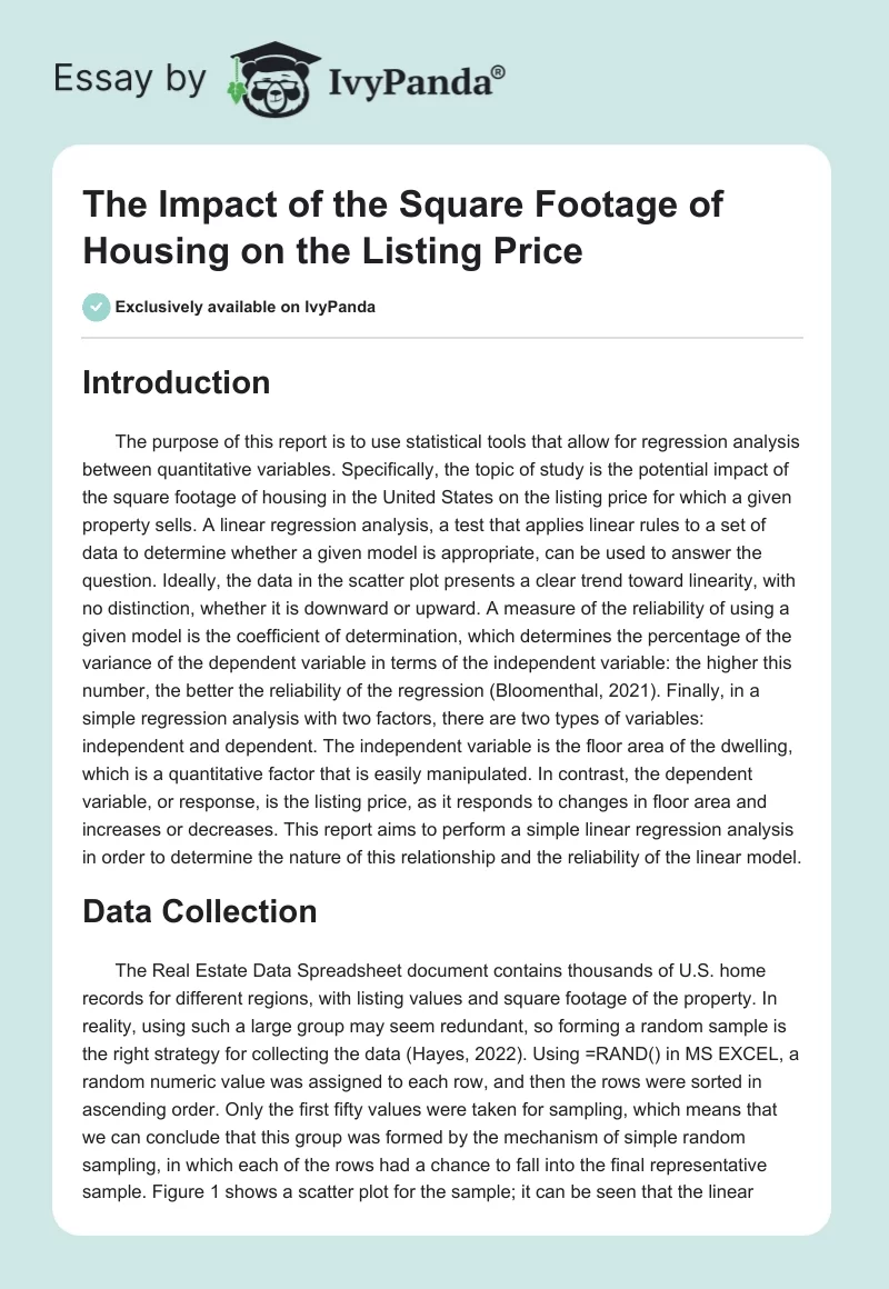 The Impact of the Square Footage of Housing on the Listing Price. Page 1
