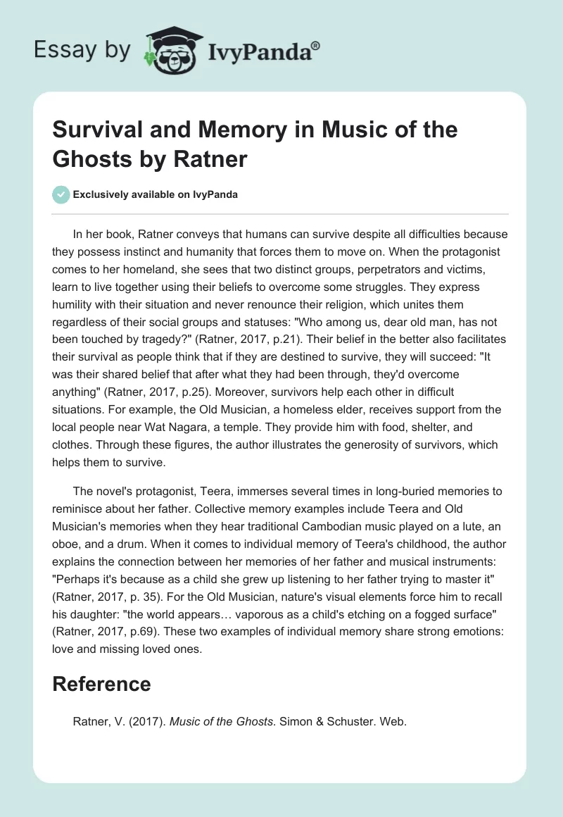 Survival and Memory in Music of the Ghosts by Ratner. Page 1