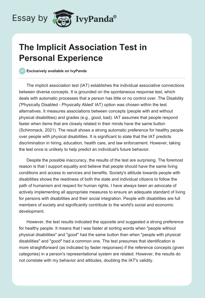 The Implicit Association Test in Personal Experience. Page 1