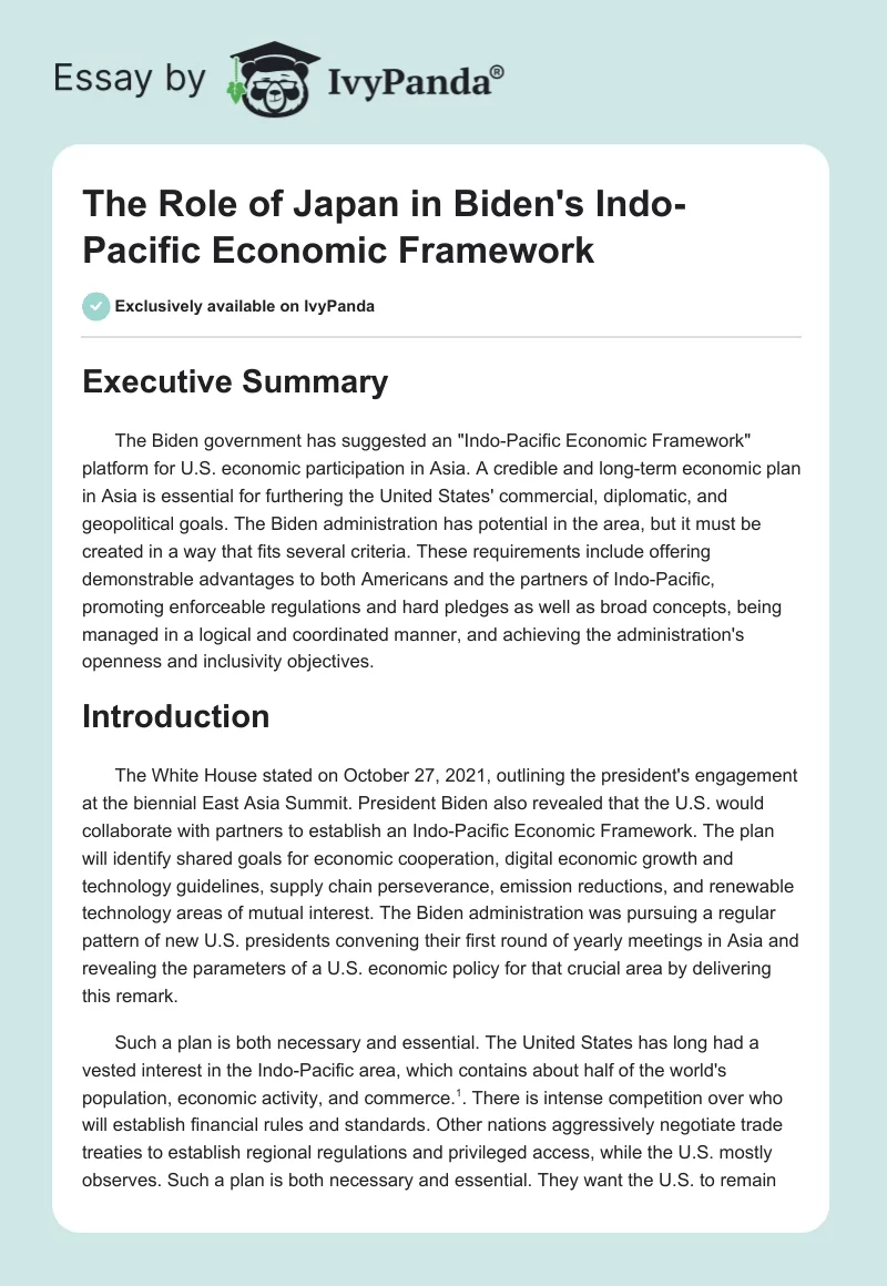 The Role of Japan in Biden's Indo-Pacific Economic Framework. Page 1