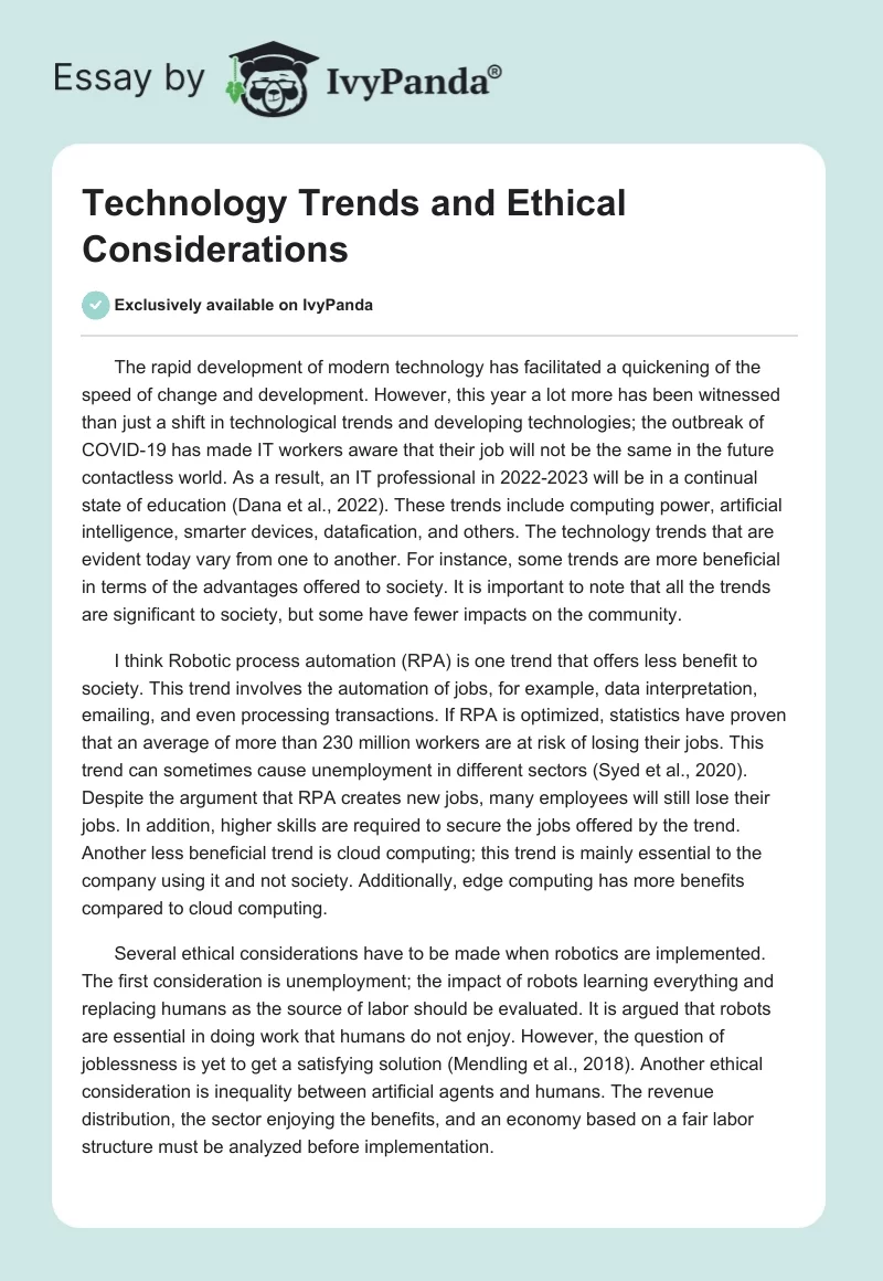 Technology Trends and Ethical Considerations. Page 1