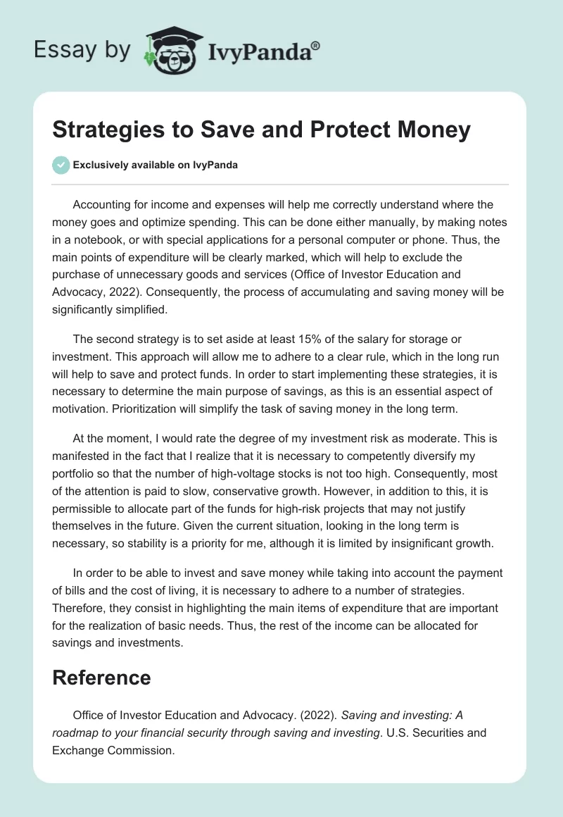 Strategies to Save and Protect Money. Page 1