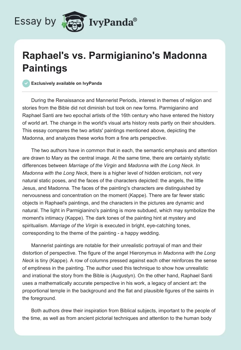 Raphael's vs. Parmigianino's Madonna Paintings. Page 1