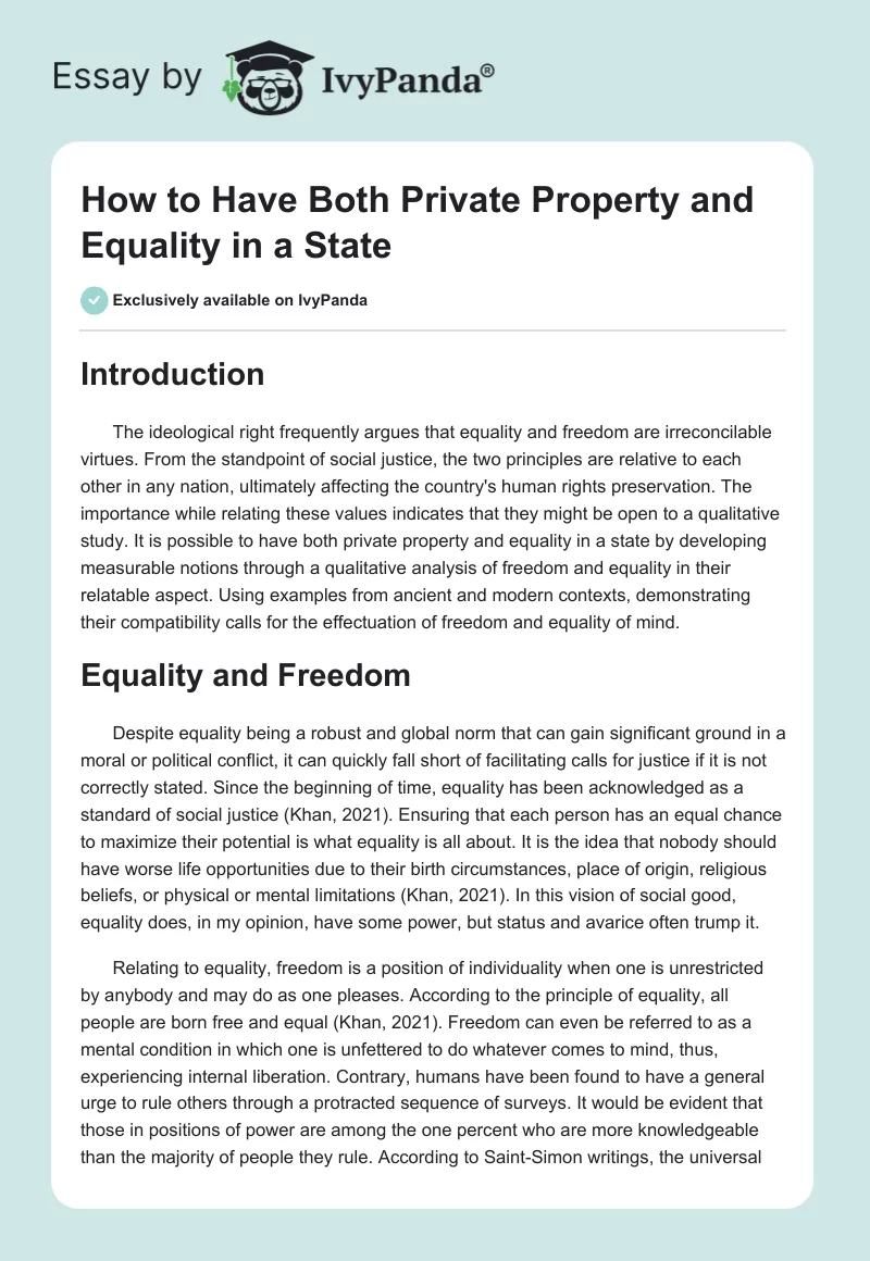 How to Have Both Private Property and Equality in a State. Page 1