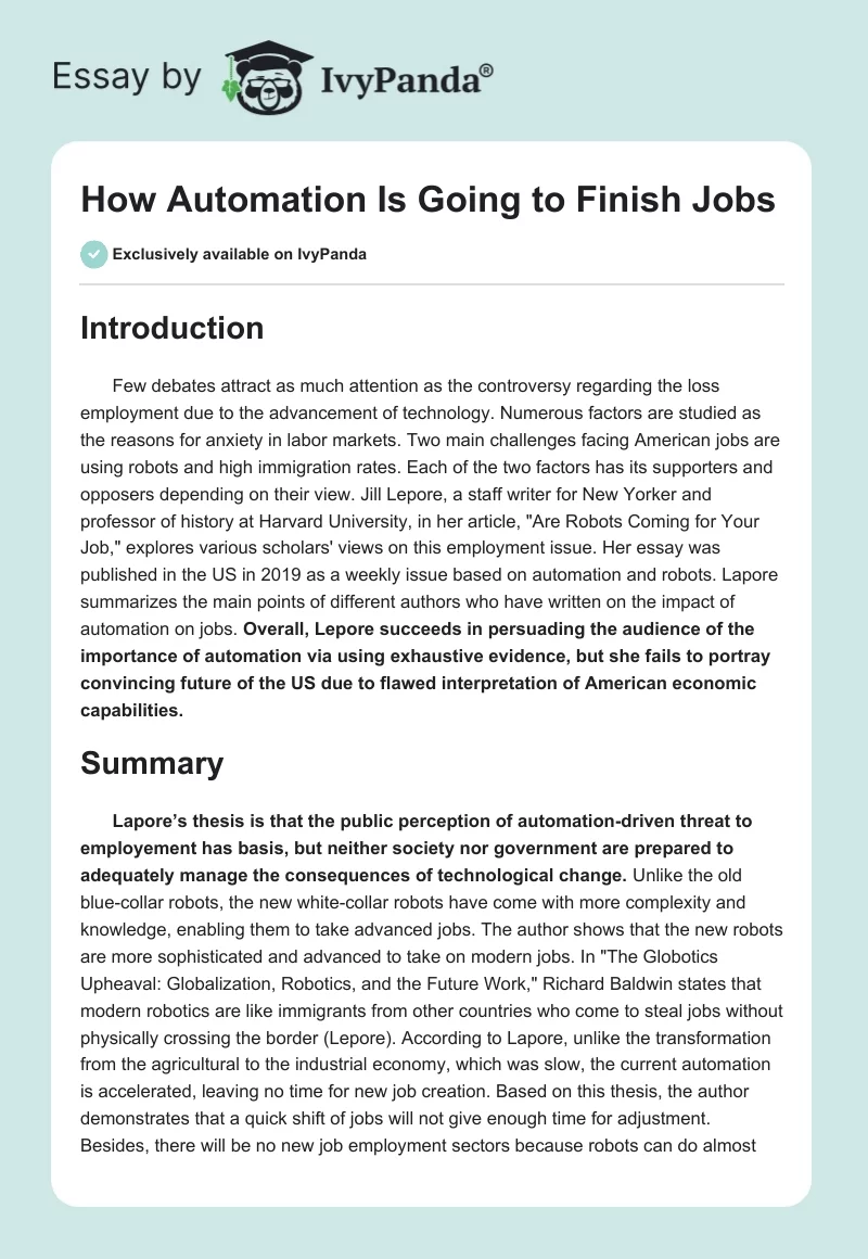 How Automation Is Going to Finish Jobs. Page 1
