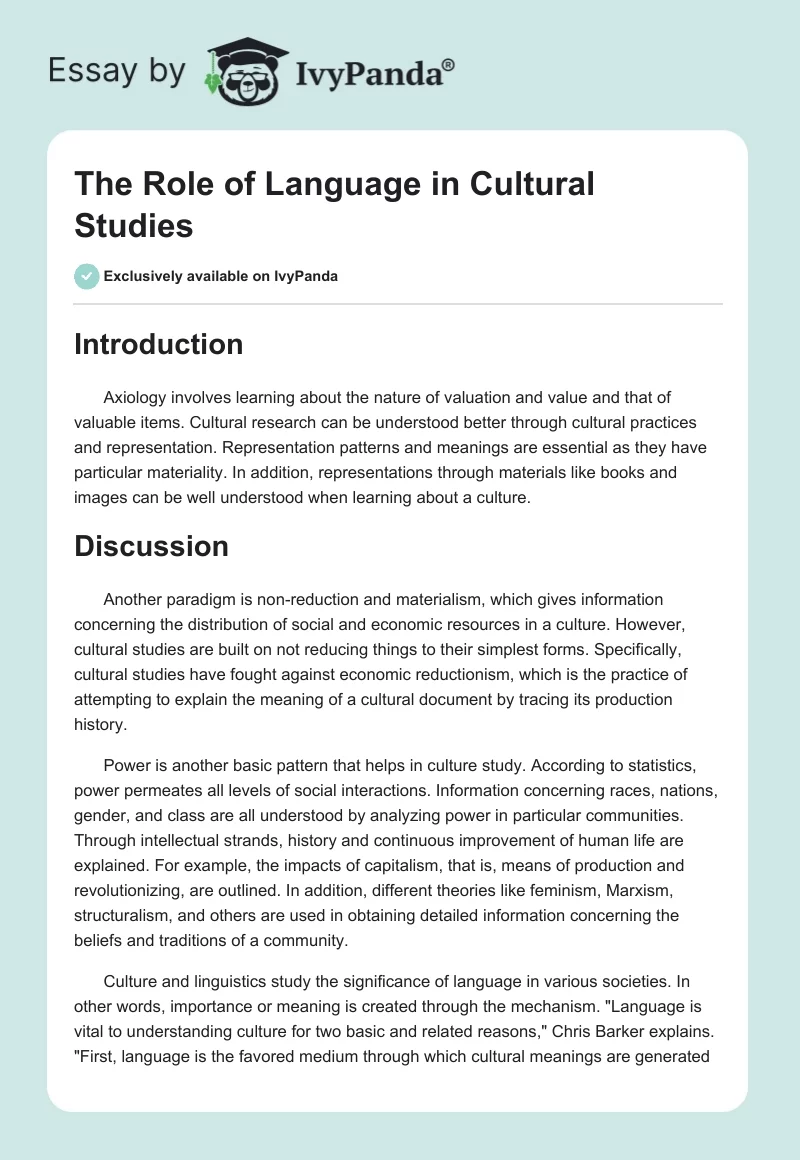 The Role of Language in Cultural Studies. Page 1