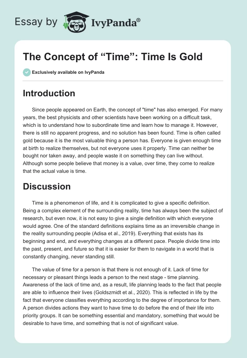 The Concept of “Time”: Time Is Gold. Page 1