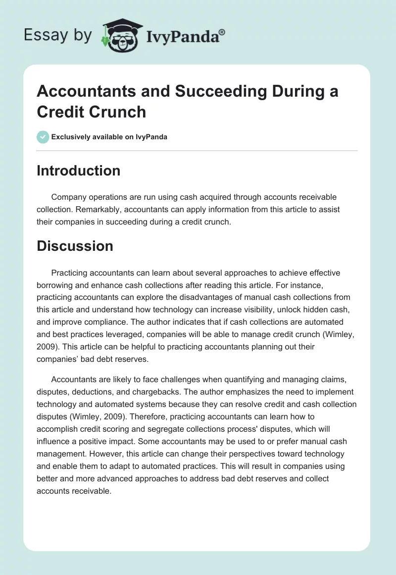 Accountants and Succeeding During a Credit Crunch. Page 1