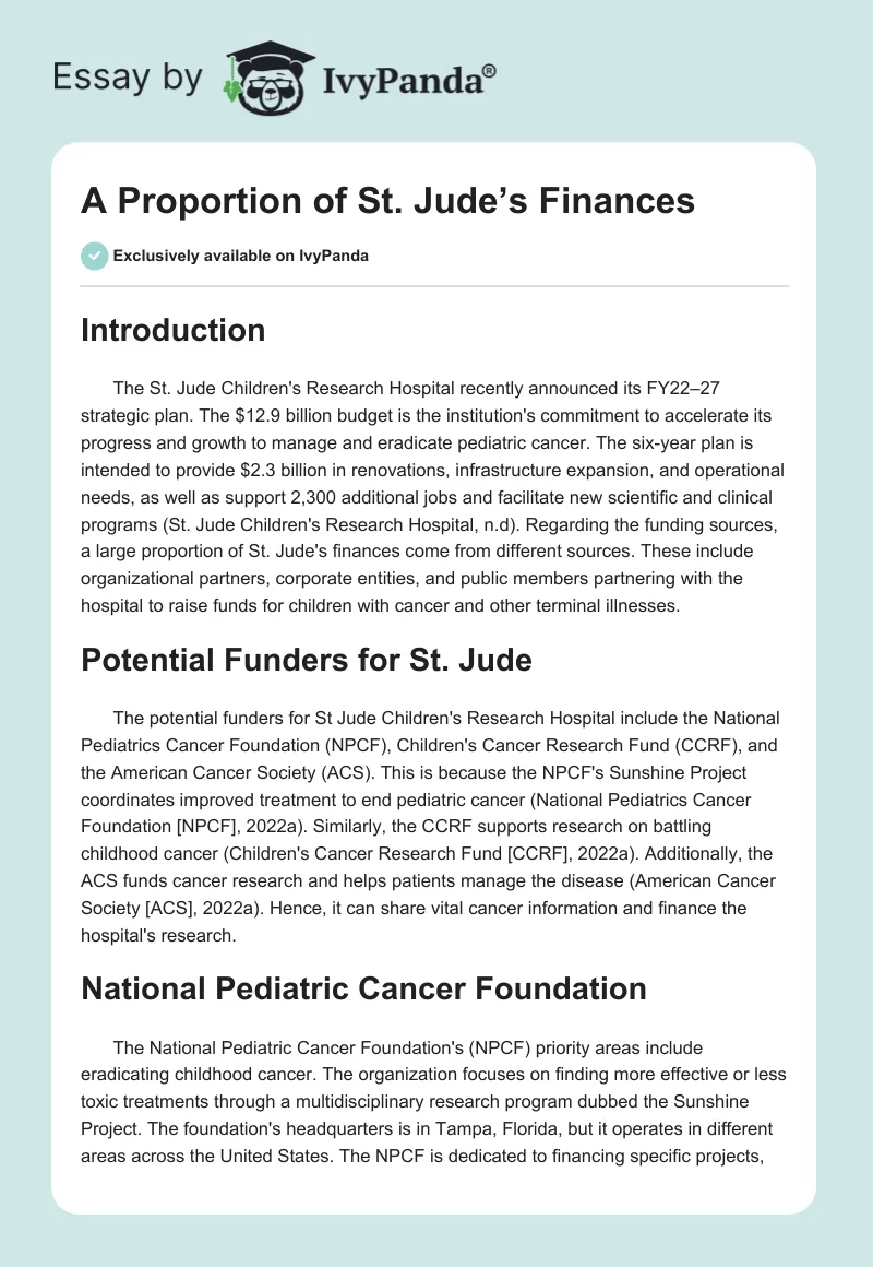 A Proportion of St. Jude’s Finances. Page 1