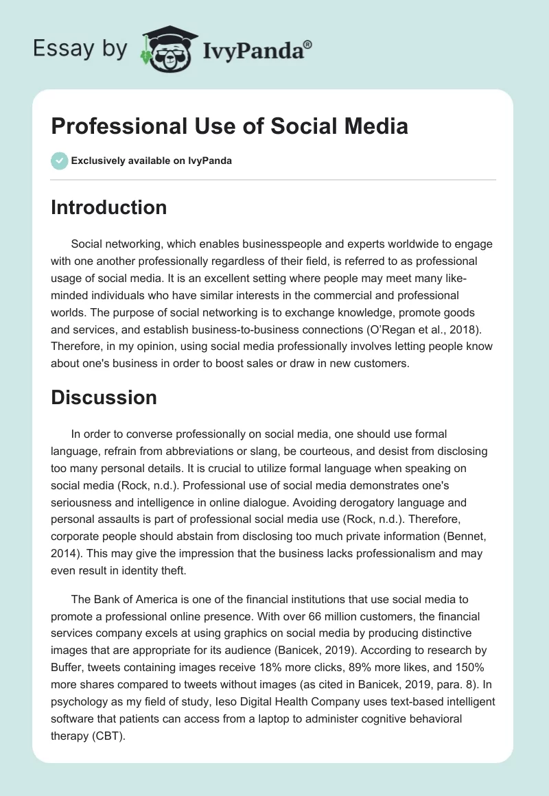 Professional Use of Social Media. Page 1