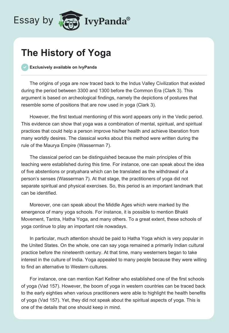 The History of Yoga. Page 1