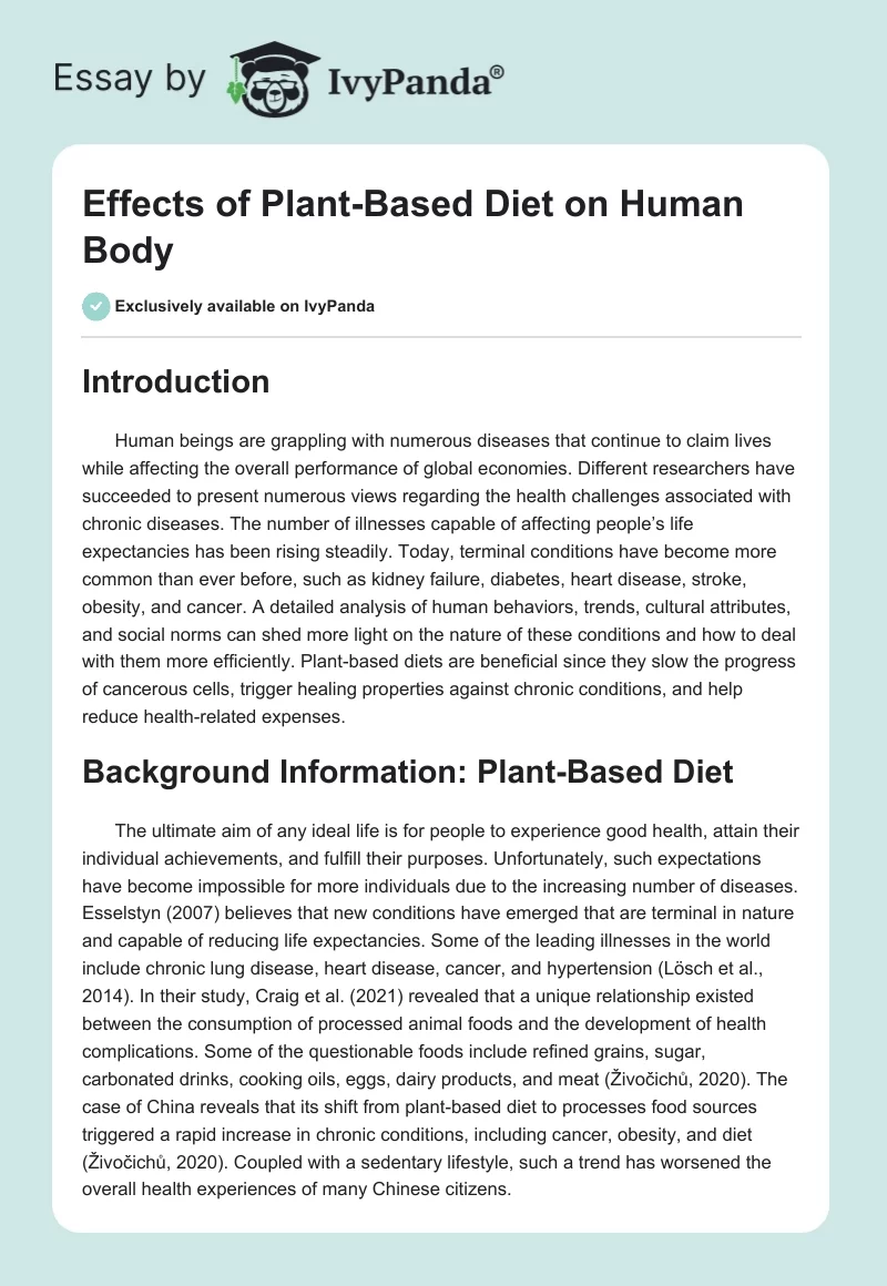 Effects of Plant-Based Diet on Human Body. Page 1