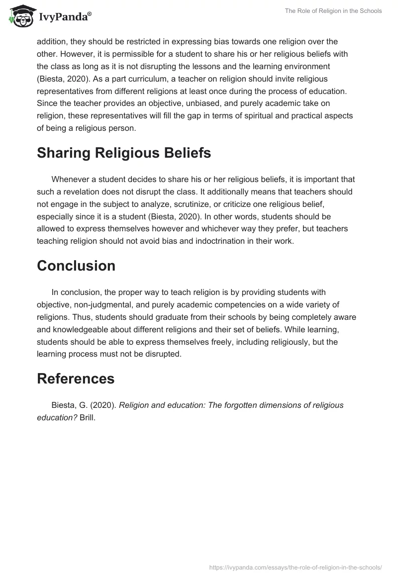 The Role of Religion in the Schools. Page 2