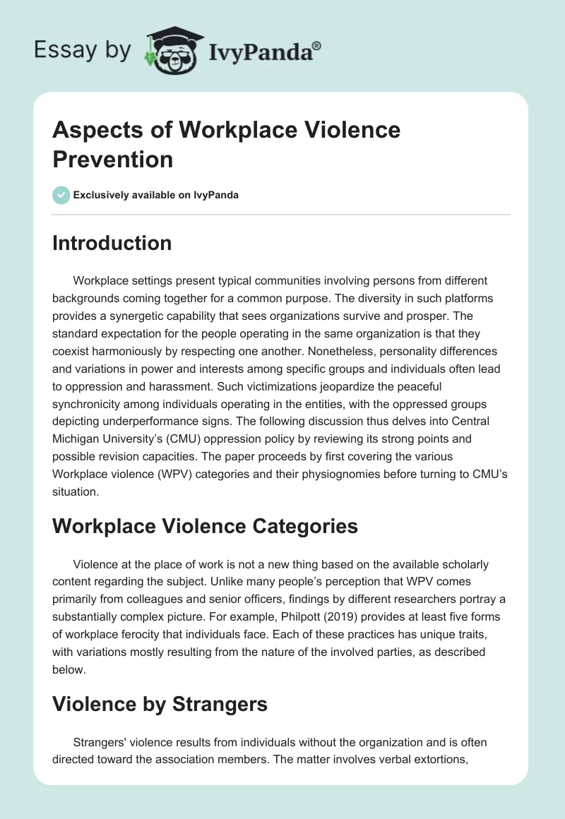 Aspects of Workplace Violence Prevention. Page 1