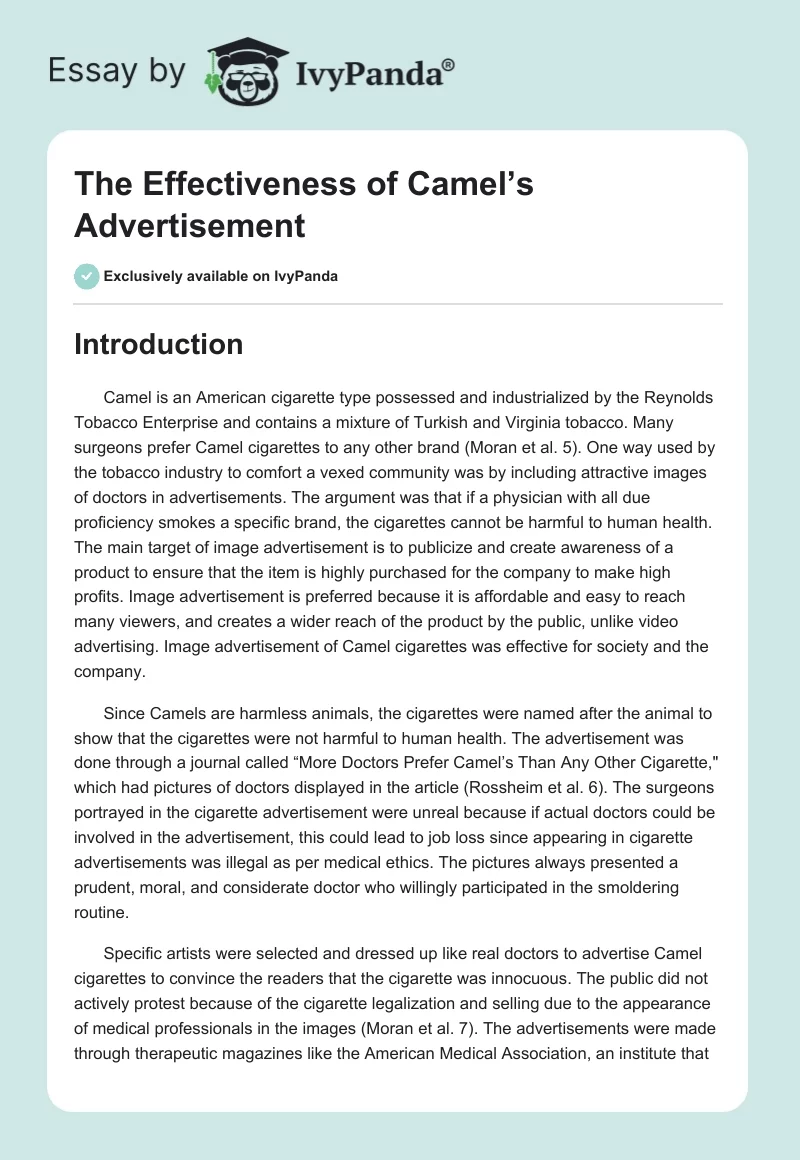 The Effectiveness of Camel’s Advertisement. Page 1
