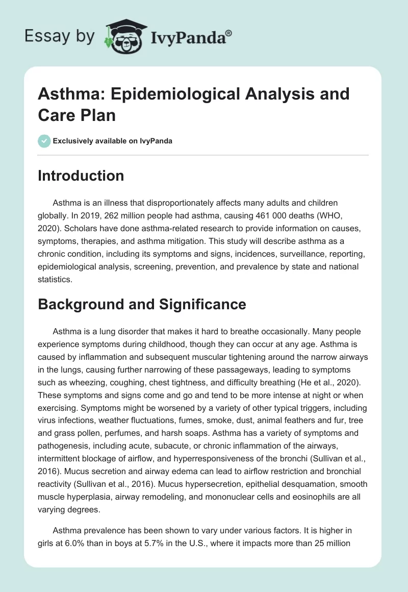 Asthma: Epidemiological Analysis and Care Plan. Page 1