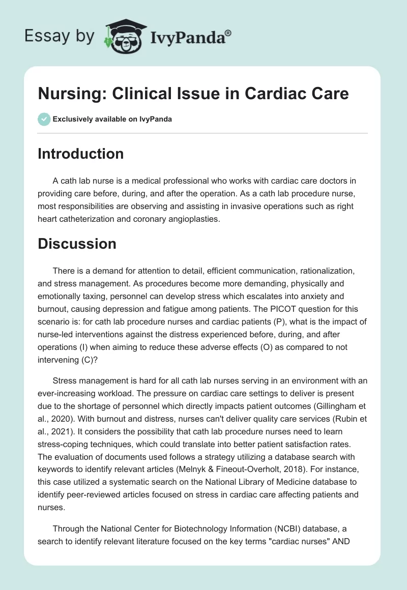 Nursing: Clinical Issue in Cardiac Care. Page 1