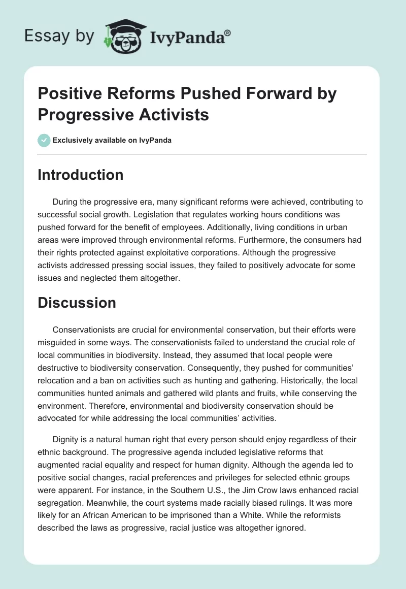 Positive Reforms Pushed Forward by Progressive Activists. Page 1