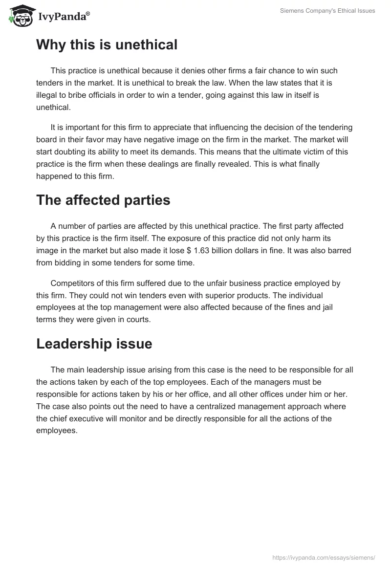 Siemens Company's Ethical Issues. Page 2