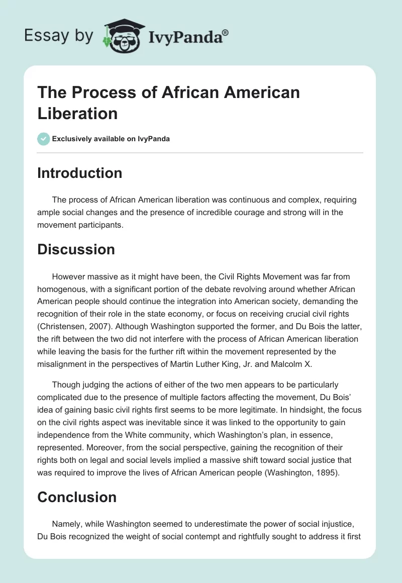 The Process of African American Liberation. Page 1