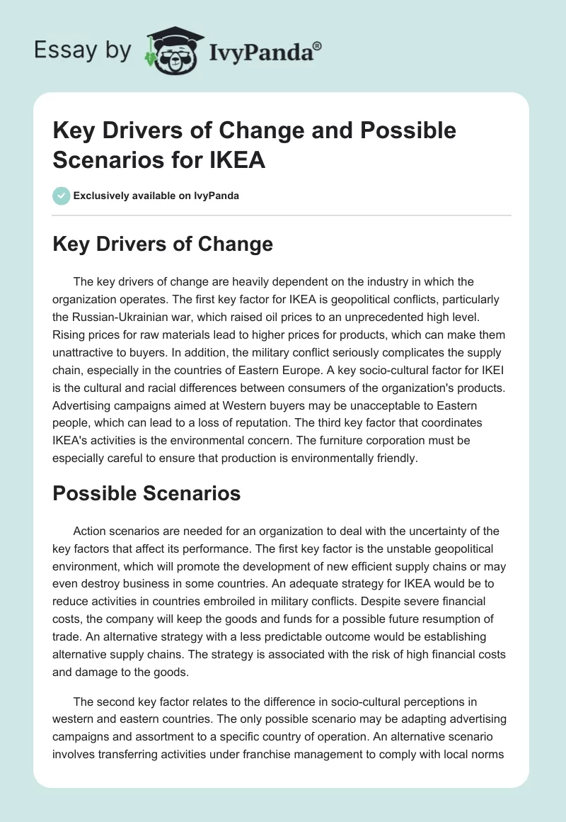 Key Drivers of Change and Possible Scenarios for IKEA. Page 1