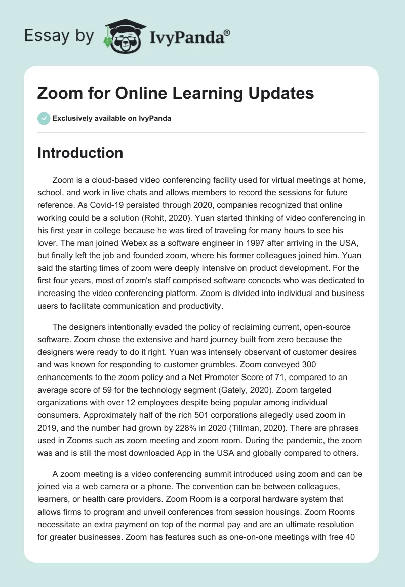 Zoom for Online Learning Updates. Page 1