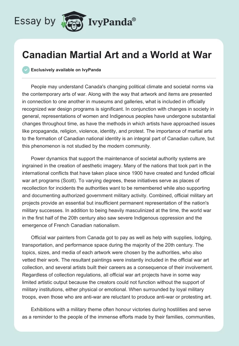 Canadian Martial Art and a World at War. Page 1