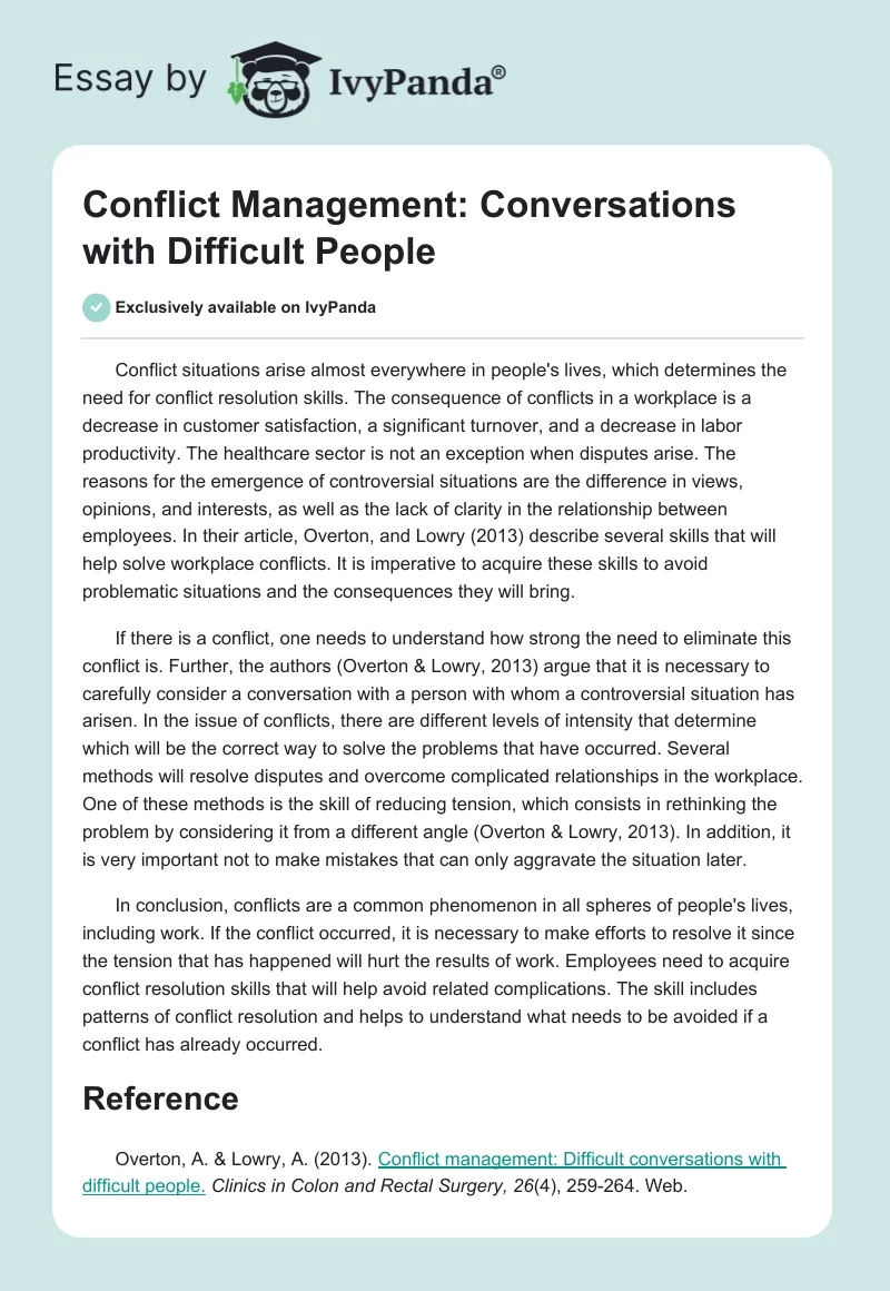 Conflict Management: Conversations With Difficult People. Page 1