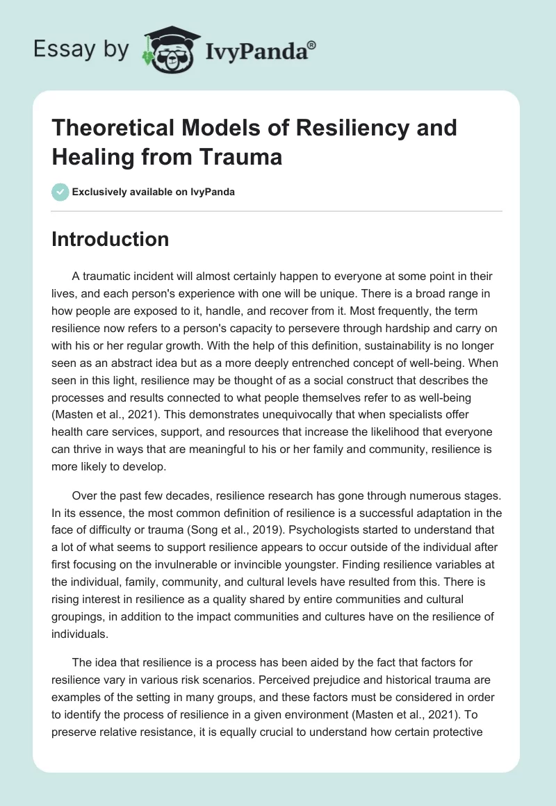 Theoretical Models of Resiliency and Healing from Trauma. Page 1