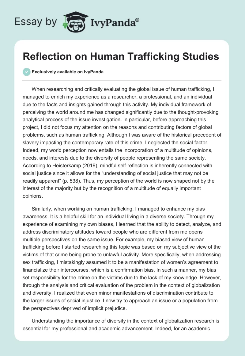 Reflection on Human Trafficking Studies. Page 1