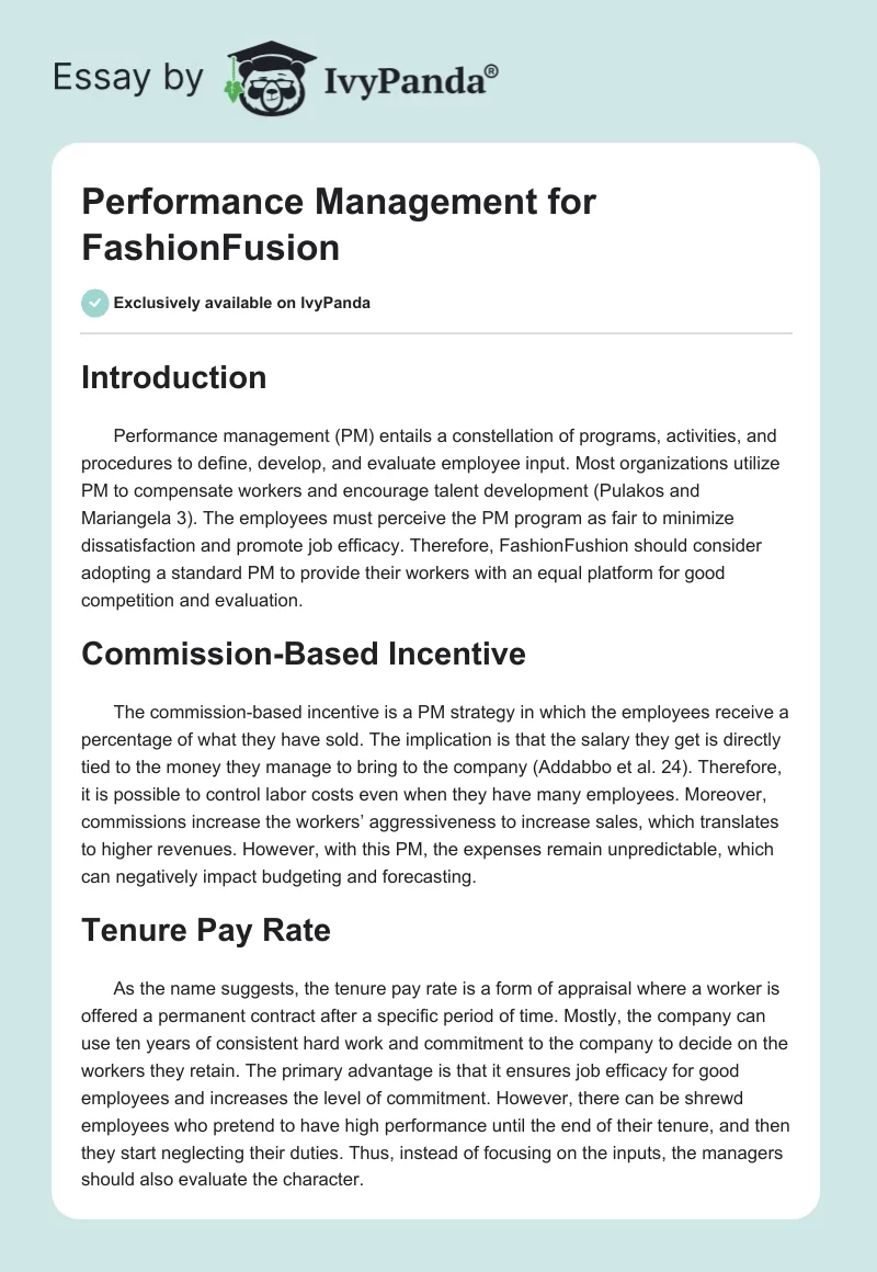 Performance Management for FashionFusion. Page 1