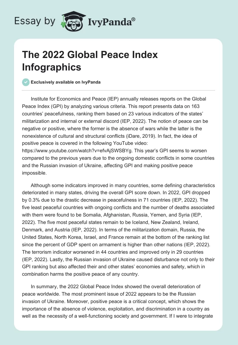 The 2022 Global Peace Index Infographics. Page 1
