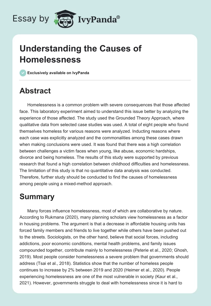 Understanding the Causes of Homelessness. Page 1