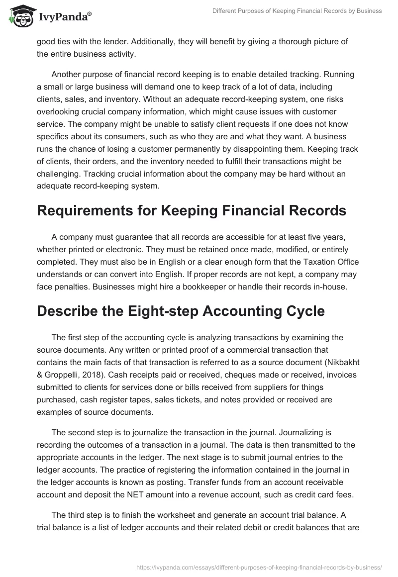 Different Purposes of Keeping Financial Records by Business. Page 2